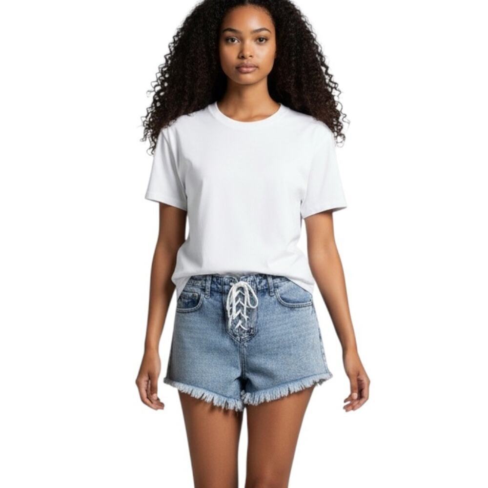 Pacsun Women's Cut Off Jean Shorts 26 High Rise Festival Lace Up Stonewashed